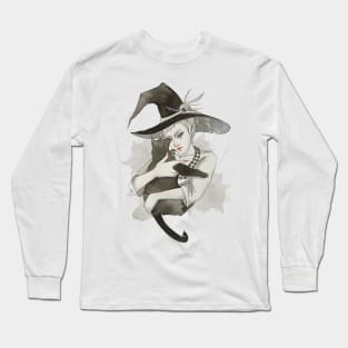 the witch with the cat Long Sleeve T-Shirt